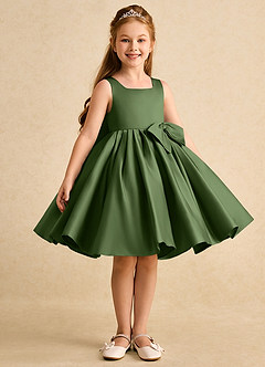 Azazie Jessie vestidos de niña de las flores Vestido de Oliva de Satin Mate de Corte En A con Lazo image4