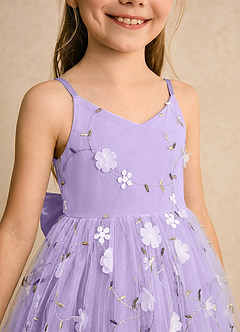 Azazie Junebug Flower Girl Dresses Lilac Ball-Gown Spaghetti Strap Tulle Dress image6