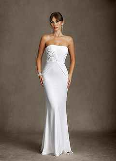 Azazie Araya Wedding Dresses Diamond White Sheath Strapless Jersey Satin Dress image1