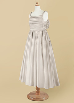 Azazie Cutie Pie Flower Girl Dresses Frost A-Line Pleated Matte Satin Dress image9