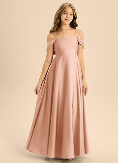 Azazie Rowena Junior Robe Trapèze en Satin extensible Arc Or Rose image3