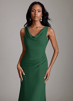 Azazie Linelle Robes de demoiselle d'honneur Robe Sirène en Mousseline de soie Plissée Vert Foncé image3