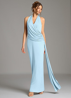 Azazie Nakia Robes de demoiselle d'honneur Robe Fourreau en Jersey extensible de qualité supérieure Plissée Bleu Ciel image5