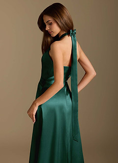 Azazie Tracie Bridesmaid Dresses Pine A-Line Pleated Metallic Satin Dress image8