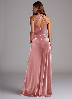 Azazie Larice Bridesmaid Dresses Dusty Rose A-Line with Pockets Velvet Dress image2