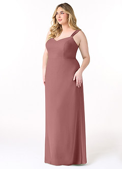 Azazie Denice Bridesmaid Dresses Desert Rose Sheath Pleated Chiffon Dress image11