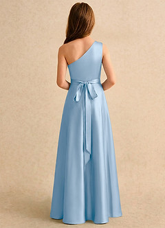 Azazie Puddles Girls Formal Robe Demoiselle D'honneur Fillette Robe Trapèze en Satin extensible Une épaule Poudre Bleue image2