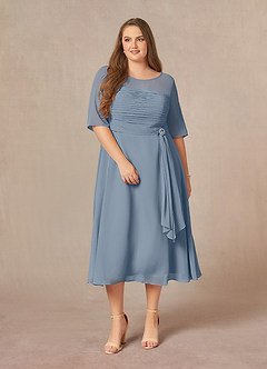 Azazie Naomi Mother of the Bride Dresses Twilight A-Line Boatneck Pleated Chiffon Dress image12