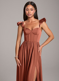 Azazie Denisse Bridesmaid Dresses Clay A-Line Ruched Stretch Satin Dress image6