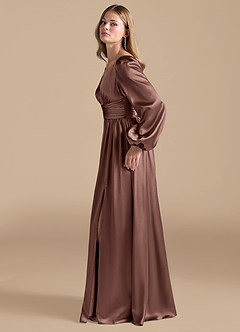 Azazie Norah Bridesmaid Dresses Espresso A-Line Metallic Satin Dress image4
