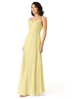 Azazie Janine Bridesmaid Dresses Lemon Sorbet A-Line V-Neck Chiffon Dress image2