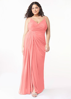 Azazie Evalin Final Sale Agave A-Line V-Neck Pleated Mesh Dress image7