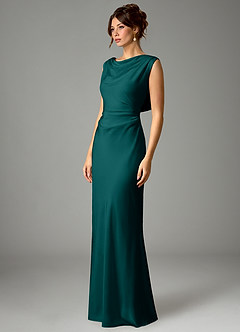 Azazie Kieryn Bridesmaid Dresses Peacock Mermaid Pleated Stretch Satin Dress image5