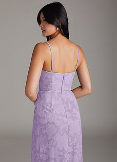 Azazie Maci Bridesmaid Dresses Lilac Sheath Pleated Floral Burnout Dress image6