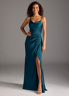 Azazie Deandra Bridesmaid Dresses Ink Blue Mermaid Pleated Stretch Satin Dress image3