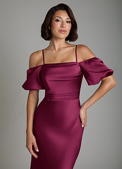Azazie Lea Bridesmaid Dresses Red Plum Mermaid Off the Shoulder Stretch Satin Convertible Dress image3