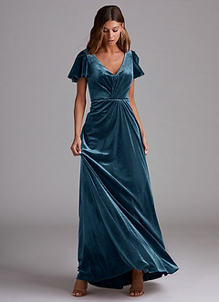 Azazie Soren Bridesmaid Dresses Blue Topaz A-Line Velvet Dress image4