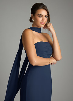 Azazie Saylor Brudtärnklänningar Klä av Sjöjungfru i Chiffong Axelbandslös Mörk Marinblå image2