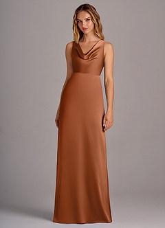 Azazie Wrenlee Bridesmaid Dresses Copper A-Line Stretch Satin Dress image4