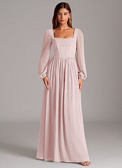 Azazie Hattie Bridesmaid Dresses Blushing Pink A-Line Corset Chiffon Dress image5