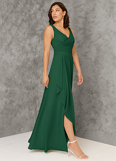 Azazie Kori Brautjungfernkleider A-Linie Plissee Chiffon Kleid Dunkelgrün image3