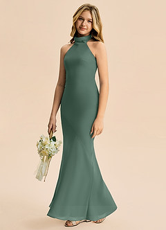 Azazie Velli Junior Meerjungfrau-Linie Hoher Kragen Chiffon Kleid Seemoos image4