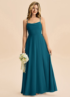 Azazie Bear Junior Ink Blue A-Line Pleated Chiffon Dress image1