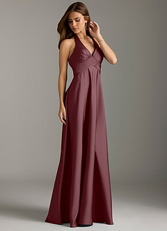 Azazie Tessie Robes de demoiselle d'honneur Robe Trapèze en Satin extensible Plissée Sangria image4