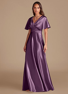 Azazie Pamela Bridesmaid Dresses Plum A-Line Pleated Metallic Satin Dress image6