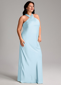 Azazie Doretta Bridesmaid Dresses Sky Blue Mermaid Pleated Stretch Satin Dress image8
