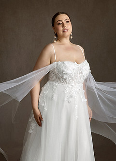 Azazie Wynery Vestidos de prueba en casa Vestido Diamante Blanco de Encaje de Corte Princesa con Hombros descubiertos image17
