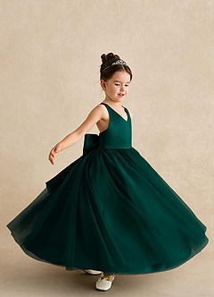 Azazie Peanut Flower Girl Dresses Pine A-Line Strap Tulle Dress image5