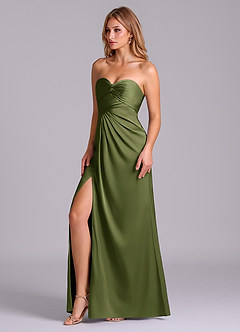 Azazie Sabrine Final Sale Olive A-Line Sweetheart Neckline Stretch Satin Dress image4