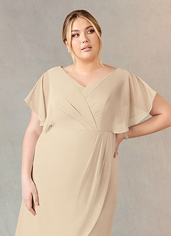 Azazie Julia Mother of the Bride Dresses Champagne Sheath V-Neck Pleated Chiffon Dress image13