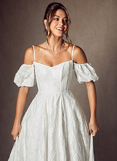 Azazie Gladiola Wedding Dresses Diamond White Ball-Gown Sweetheart Neckline Floral Burnout Jacquard Dress image4