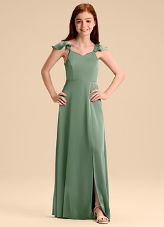 Azazie Everett Junior Abito A-Line in Raso Elasticizzato Fiocco Matcha image7