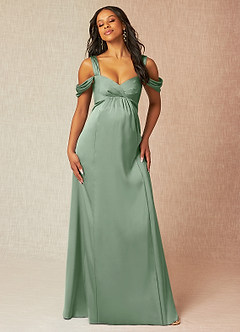 Azazie Rhea Maternity Bridesmaid Dresses A-Line Off-The-Shouler Pleated Stretch Satin Floor-Length Dress image4
