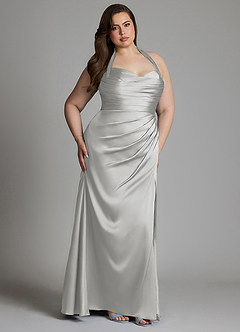 Azazie Destiny Bridesmaid Dresses Silver Mermaid Sweetheart Neckline Stretch Satin Dress image11