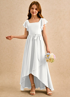 Azazie Milly Girls Formal Abiti da Ragazza di Fiori Abito A-Line in Chiffon Plissettato Bianco image4