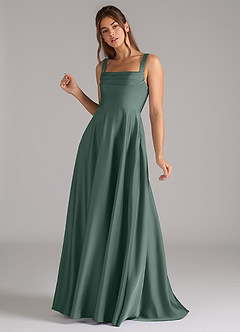 Azazie Shaude Bridesmaid Dresses Sea Moss A-Line Pleated Stretch Satin Dress image5