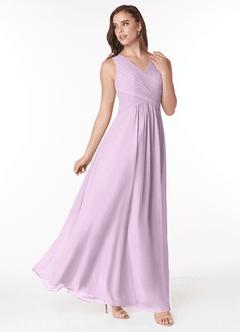 Azazie Flora Robes de demoiselle d'honneur Robe Trapèze en Mousseline de soie Plissée Frostiges Flieder image4