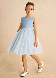 Azazie Esme Robe Demoiselle D'honneur Fillette Robe Princesse en Tulle Arc Poudre Bleue image5