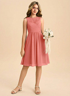 Azazie Skyla Junior Linia A Pofałdowany Szyfon Mini Młodsza druhna Sukienka image1