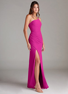 Azazie Eren Vestidos de damas de honor Vestido de Fucsia de Gasa de Corte Recto con Hombro unilateral image4