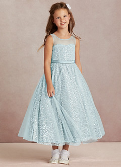 Azazie Siwa Flower Girl Dresses Sea Glass A-Line Beaded Tulle Dress image2