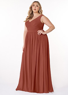 Azazie Keyla Bridesmaid Dresses Auburn A-Line V-Neck Pleated Chiffon Dress image8