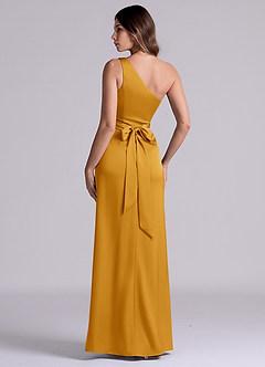 Azazie Philana Bridesmaid Dresses Butterscotch A-Line One Shoulder Stretch Satin Dress image5