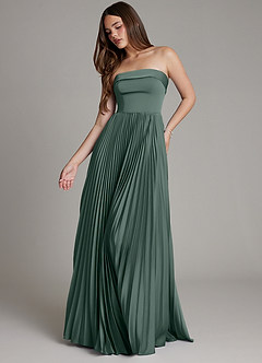 Azazie Mariana Bridesmaid Dresses Sea Moss A-Line Pleated Stretch Satin Dress image1