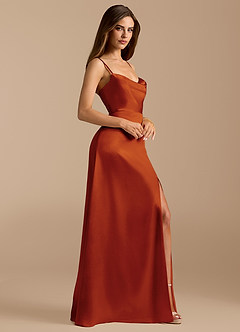Azazie Erma Bridesmaid Dresses Paprika A-Line Side Slit Metallic Satin Dress image6