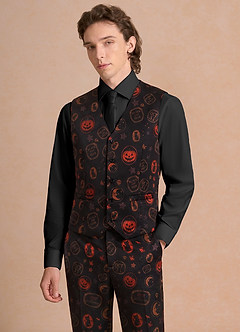 front Caleb Negro Chaleco de traje con estampado vintage de Halloween
